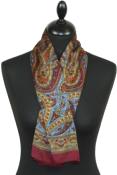 Foulard carré en soie bordeaux-beige-bleu