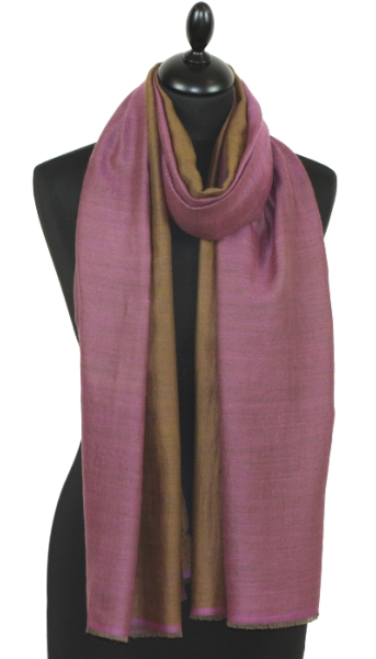 Pashmina 100% Cachemire Bicolore Magenta-Bistre