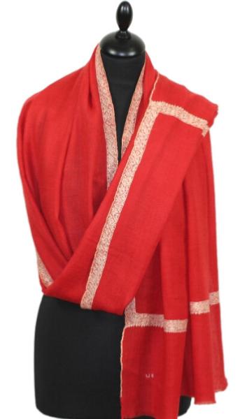 Pashmina Rouge Brodé à la Main