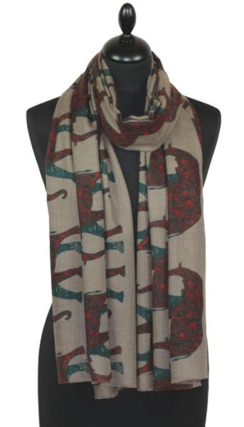 Écharpe Cachemire Beige-Brique-Bleu