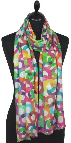 Fuchsia-Green-Orange Cashmere Scarf