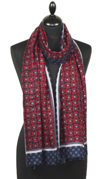 Écharpe Cachemire Rouge-Gris-Marine