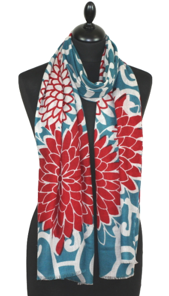 Écharpe Cachemire rouge-turquoise