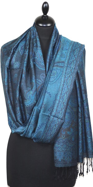 Étole en Modal/Soie Noir-Bleu-Beige