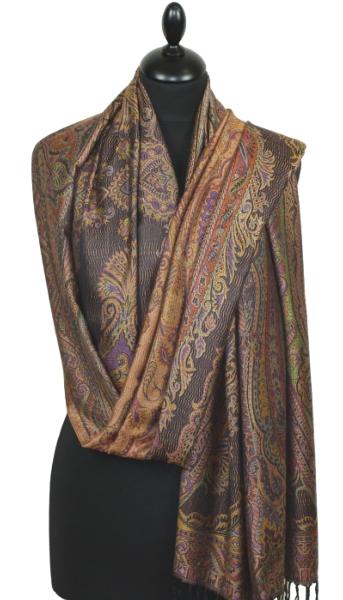 Étole Modal/Soie noir-orange-violet