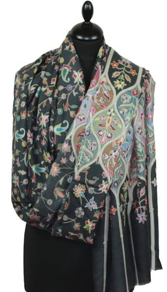 Black Embroidered Cashmere Scarf