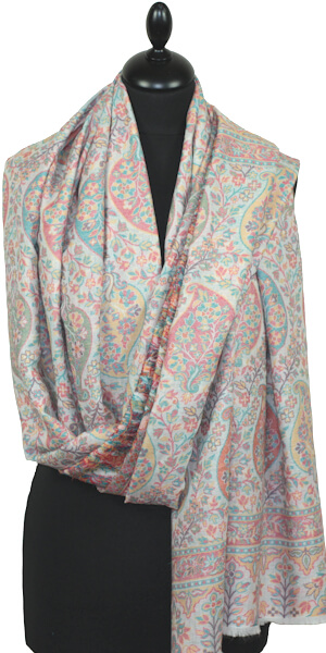 Étole Cachemire Blanc Cassé Floral Kani