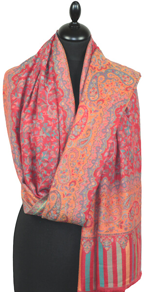 Étole Cachemire Rouge Floral Kani