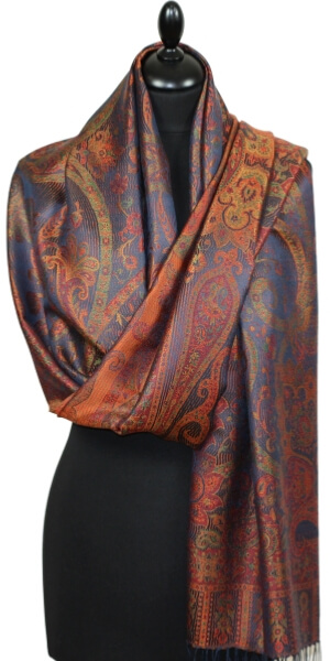 Étole en Soie Orange-Bleu-Vert