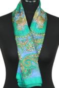 Foulard carré en soie émeraude-bleu-orange