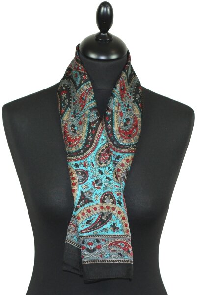 Foulard Carré en Soie Noir-Rouge-Gris