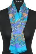 Foulard carré en soie turquoise-orange-violet