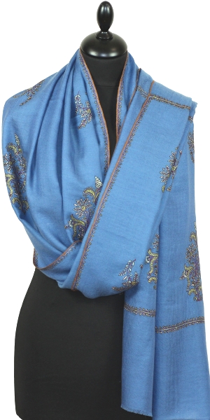 Pashmina bleu jean brodé main