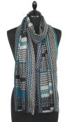 Écharpe Cachemire noir-turquoise-bleu