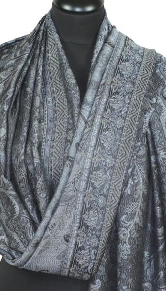 Étole en Modal/Soie Noir-Gris-Bleu