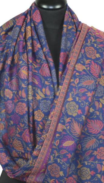 Étole Cachemire Bleu Floral Kani