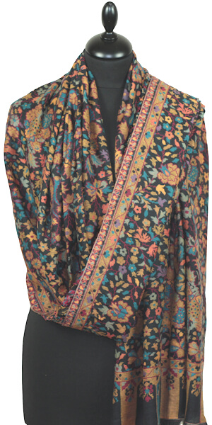 Étole Cachemire Noir Floral Kani