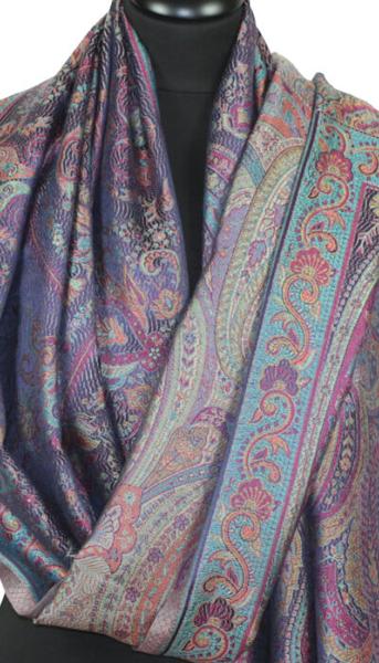 Étole en Soie Violet-Orange-Bleu