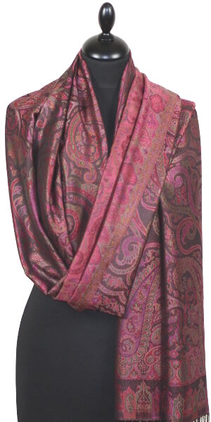 Étole en Soie Noir-Fuchsia-Vert