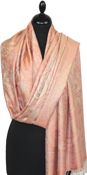 Étole en Soie Saumon-Rose-Écru
