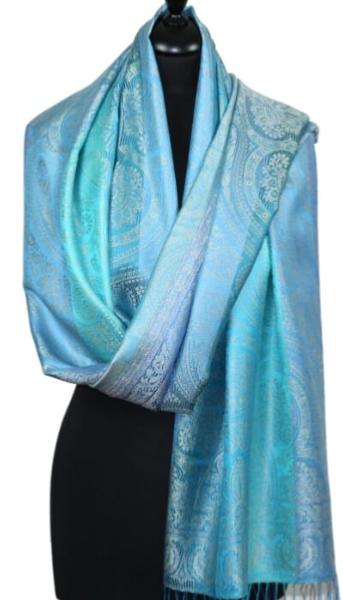 Étole en Soie Turquoise-Bleu-Vert