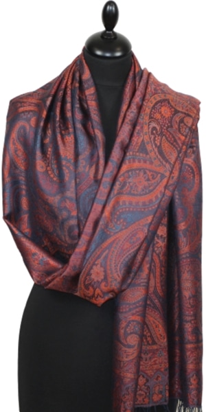 Étole en Soie Indigo-Orange-Rouge