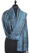 Étole en Soie Noir-Turquoise-Beige