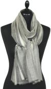 Pashmina 100% Cachemire Gris-Écru