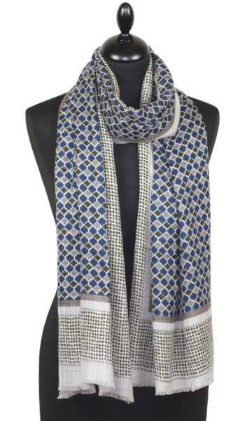 Écharpe Cachemire Bleu-Beige-Vert