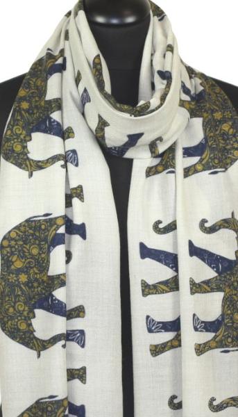 Écharpe Cachemire Écru-Moutarde-Marine