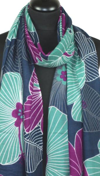 Écharpe Cachemire Marine-Violet-Vert