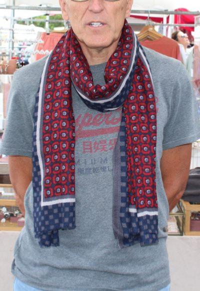 Écharpe Cachemire Rouge-Gris-Marine