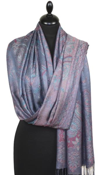 Étole en Modal/Soie Gris-Bleu-Rouge