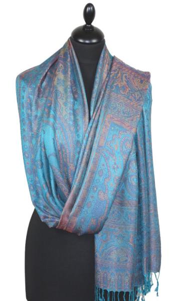 Étole en Modal/Soie Turquoise-Orange-Fuchsia