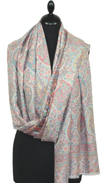 Étole Cachemire Blanc Cassé Floral Kani