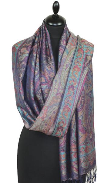 Étole en Soie Violet-Orange-Bleu