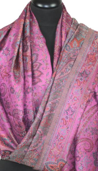 Fuchsia-Blue-Orange Silk Scarf