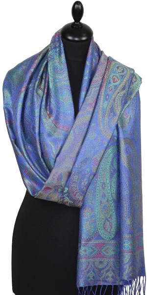 Étole en Soie Indigo-Vert-Fuchsia