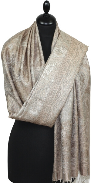 Étole en Soie Taupe-Beige-Écru
