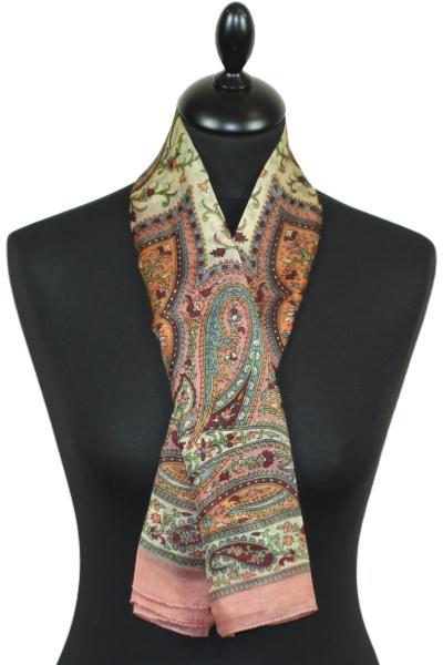 Foulard carré en soie bois-bordeaux-vert