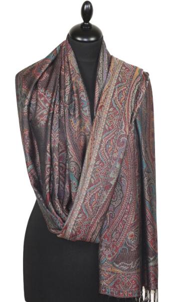 Étole en Modal/Soie Noir-Bleu-Rouge