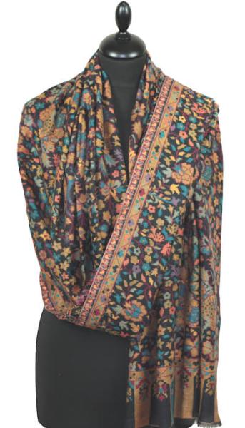 Étole Cachemire Noir Floral Kani