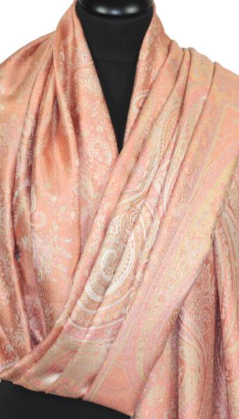 Étole en Soie Saumon-Rose-Écru