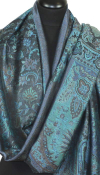 Étole soie noir-turquoise-beige