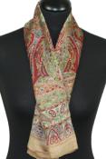 Foulard carré en soie beige-rouge-vert