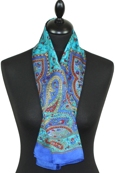 Foulard carré en soie bleu-orange-rouge