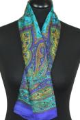 Foulard carré en soie violet-turquoise-orange