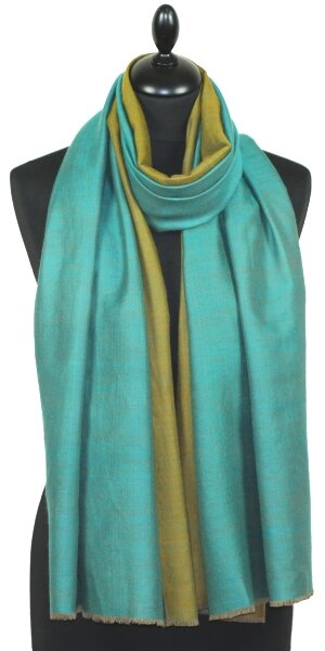 Pashmina 100% Cachemire Bicolore Turquoise-Or