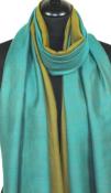 Pashmina 100% Cachemire Bicolore Turquoise-Or