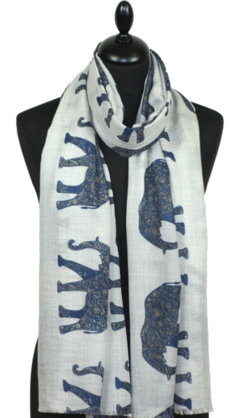 Écharpe Cachemire éléphant marine-beige